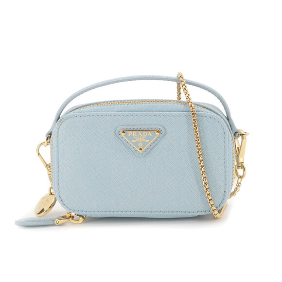 PRADA Handbags - Prada Saffiano Triangle Mini Handbag Pouch Chain Shoulder Leather Light Blue ...